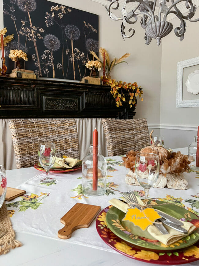 fall table with black mantel in background