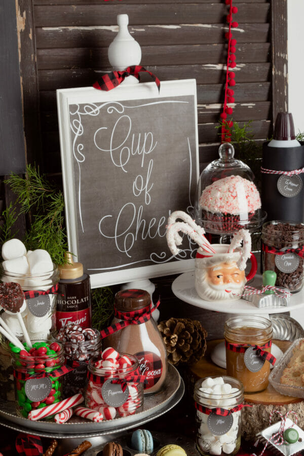 hot cocoa bar with chalkboard sign