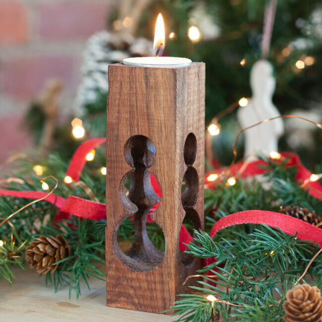 wooden snowman candle holder