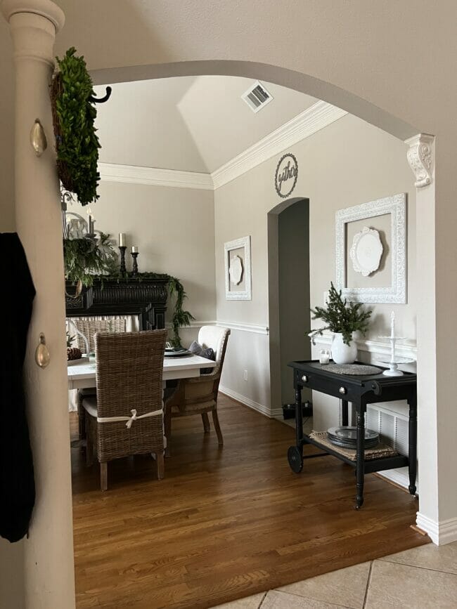 dining room with tea cart and coat rack
