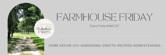 Farmhouse Friday graphic banner with country road