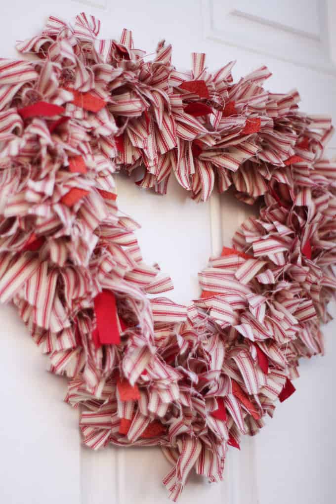 red and white rag wreath