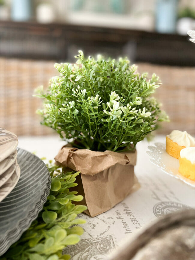 greenery ball inside brown bag