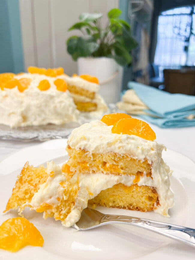 slice of Mandarin Orange Cake on plate