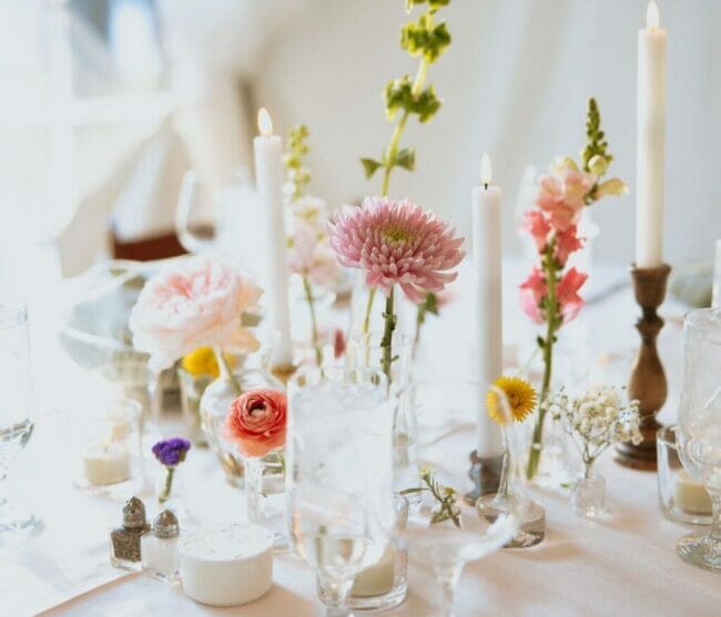 vases of flowers as centerpiece