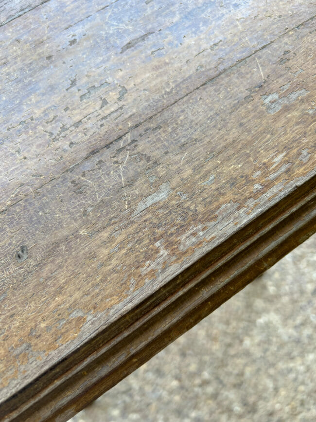 junkyard table after one coat of oven cleaner