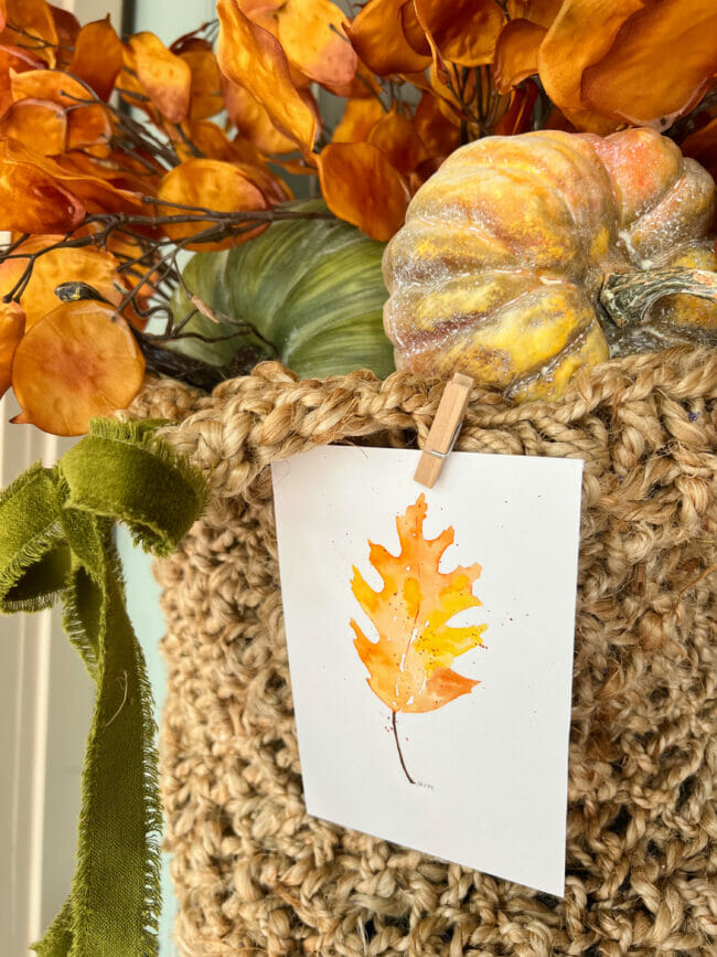water color leaf clipped to a fall basket
