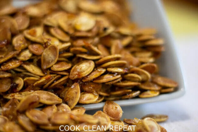 maple pumpkin seeds in pan