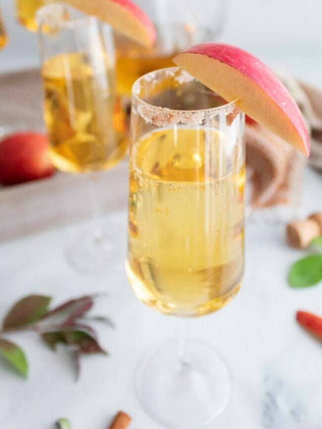 champagne glass with apple cider