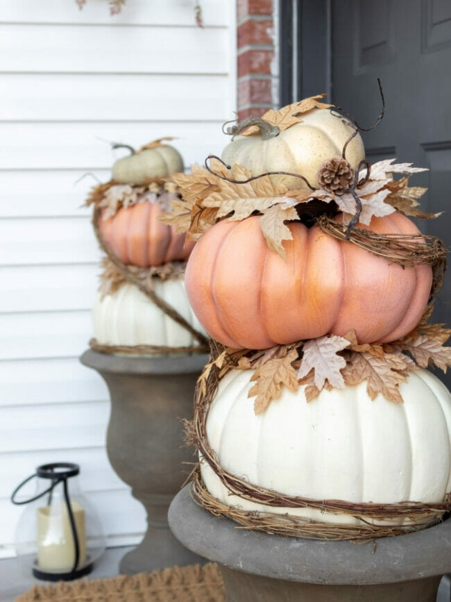 pumpkin topiary with leaves and grapevine 