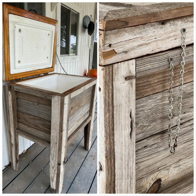 collage of reclaimed wood ice chest cooler