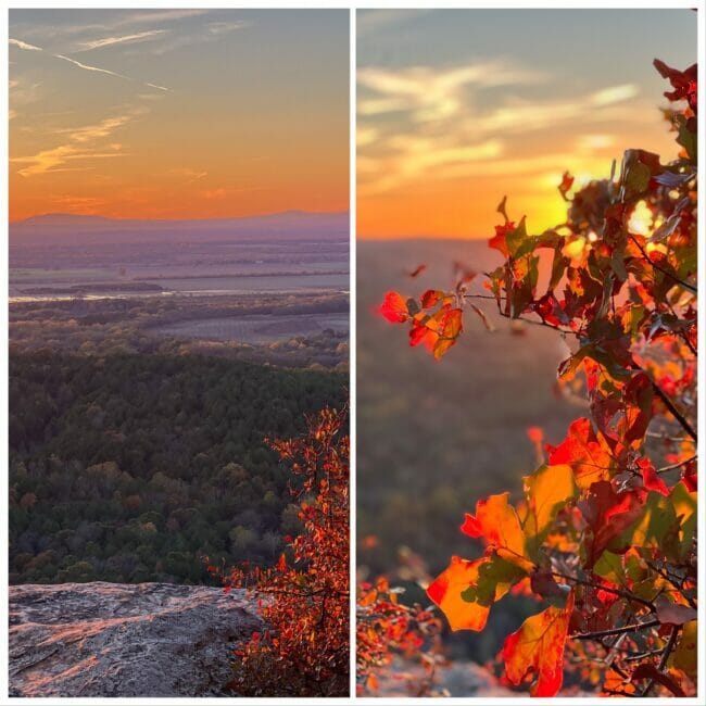Collage of sunset at Petit Jean State Park