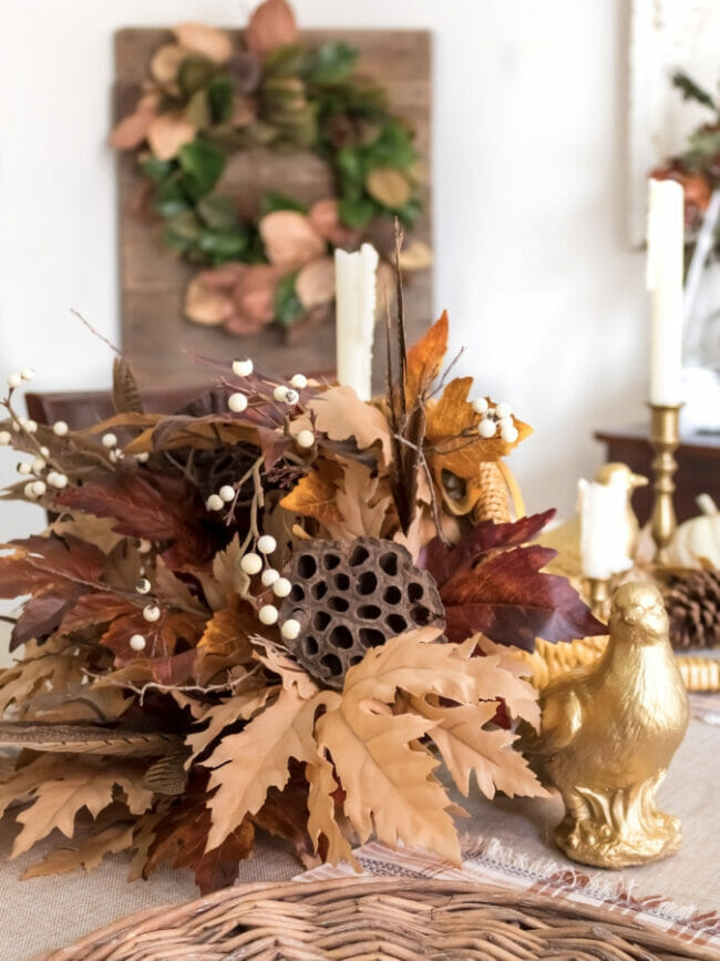 fall leaves with a candle centerpiece