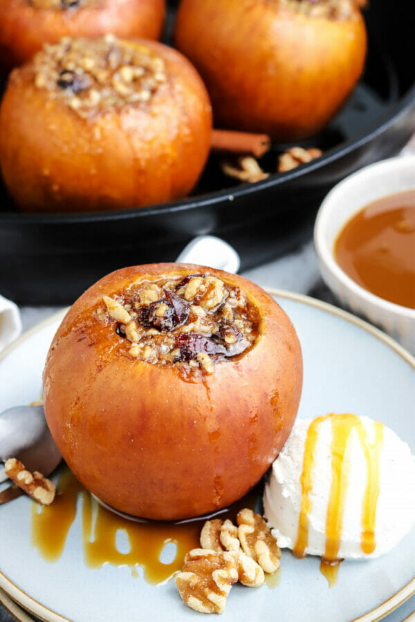 smoked stuffed apples with caramel drizzle