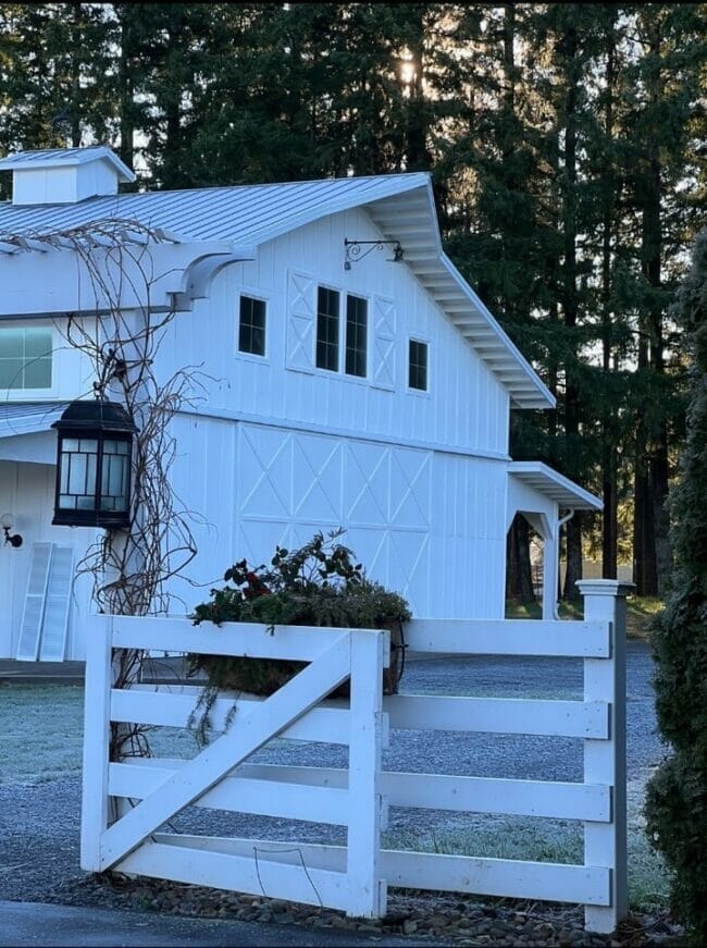 barn with gate and lantern