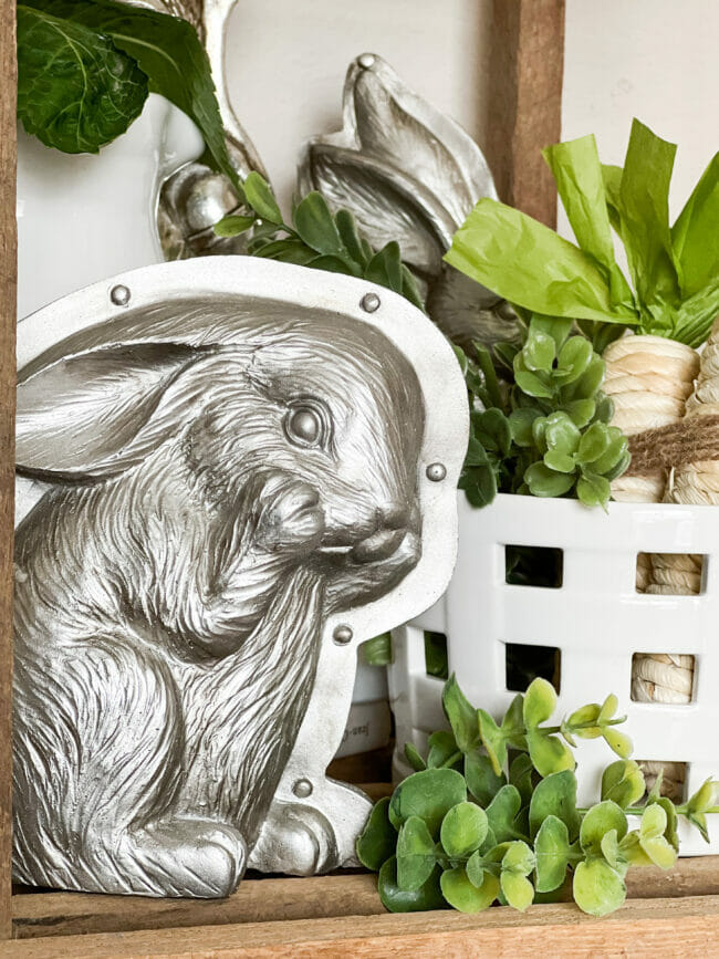 silver bunny mold with greenery