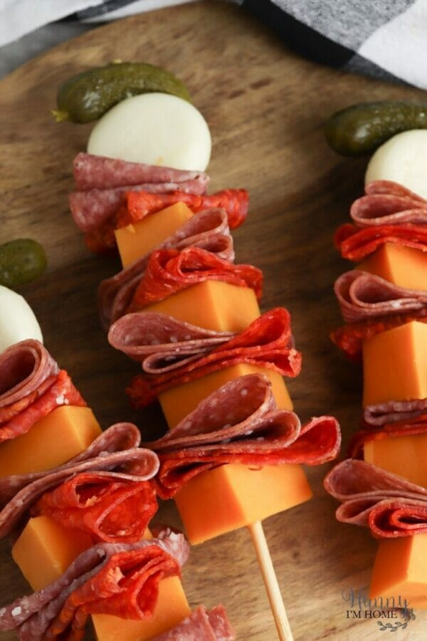skewers with meats and cheeses