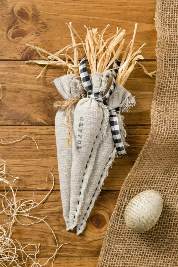 DIY drop cloth carrots with ribbon
