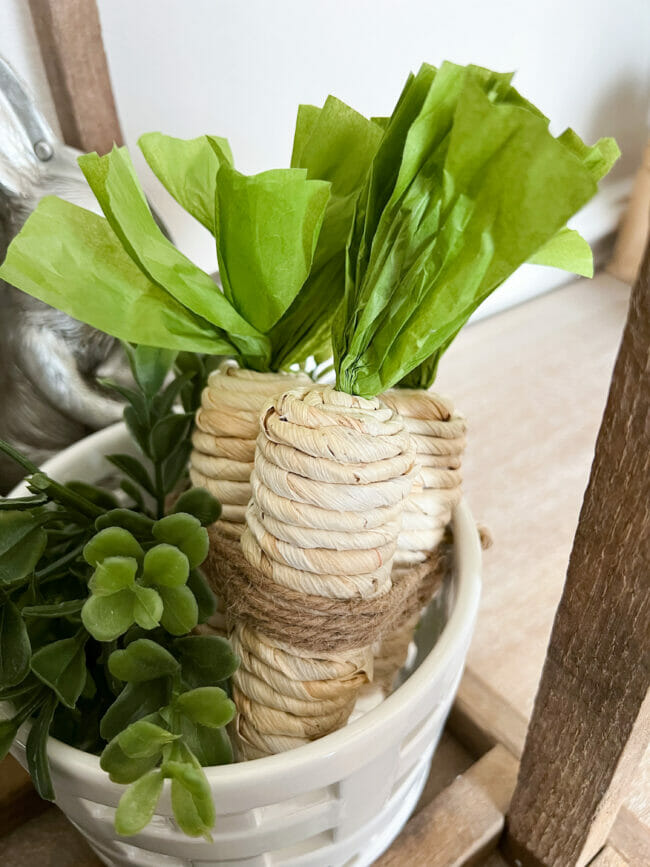 raffia carrots with green paper stems