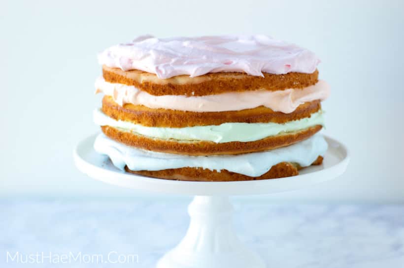 layered cake in pastel colors