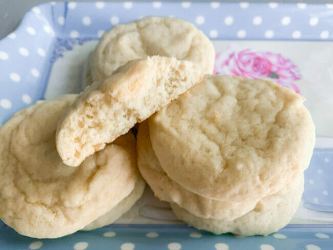 lemon cookies on polka doted plate