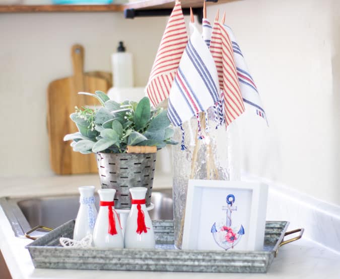 flags inside jar with plant and anchor print