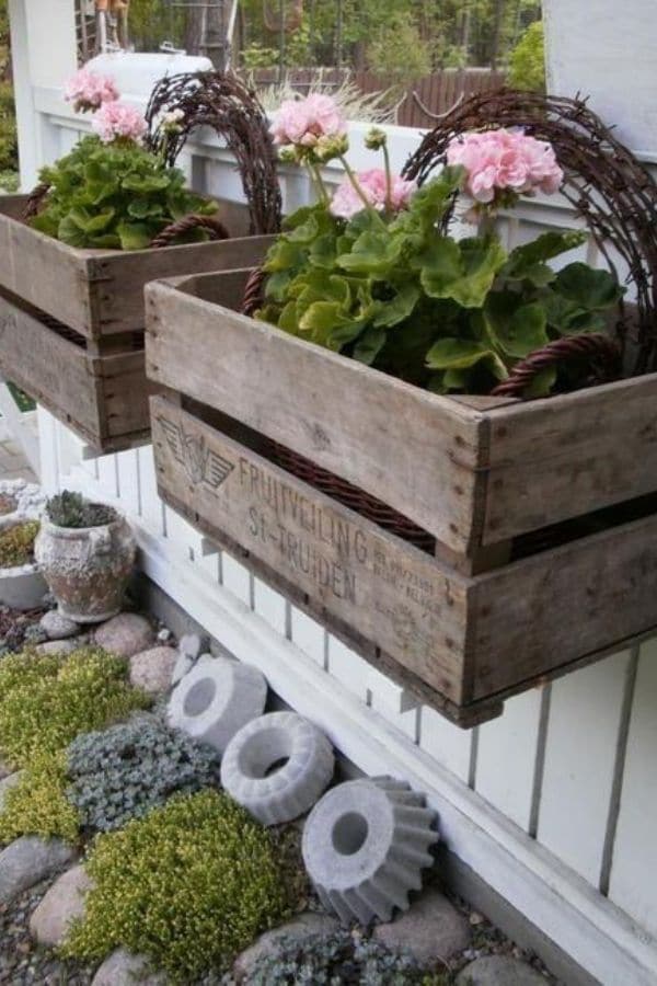 rustic crates with flowers