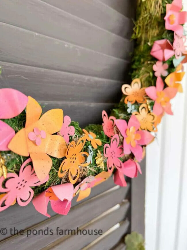 pink and orange flowers on a wreath
