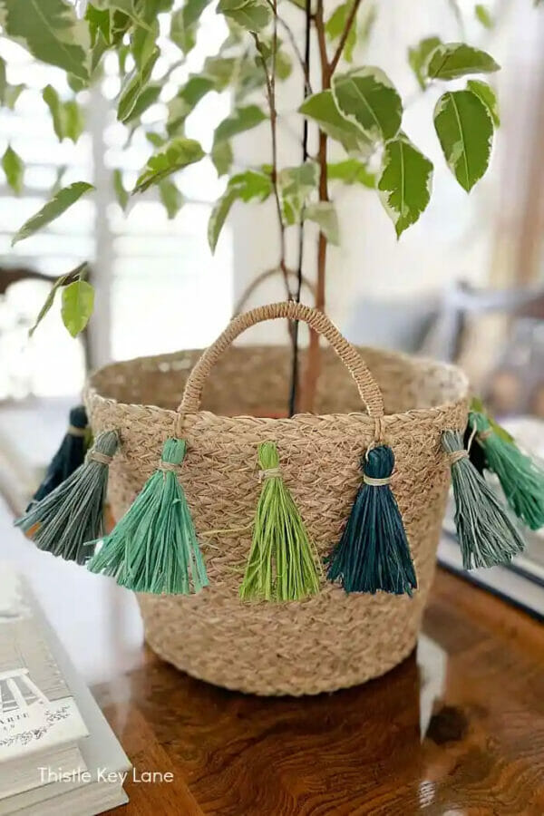 basket with green tassels