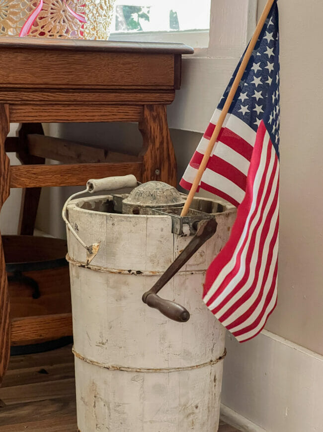 vintage ice cream bucket with flag