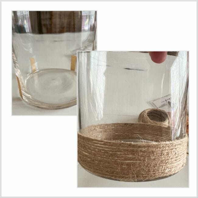 glass vase with twine around bottom