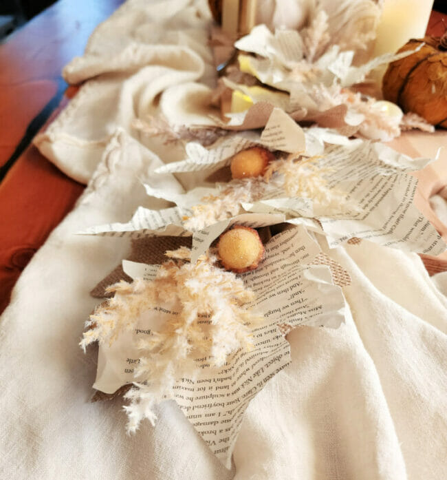white book page paper leaves and stems for a centerpiece