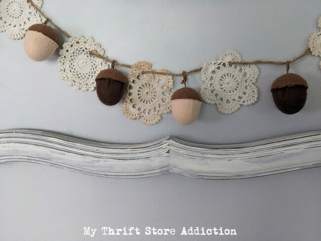 wool acorn and doily garland