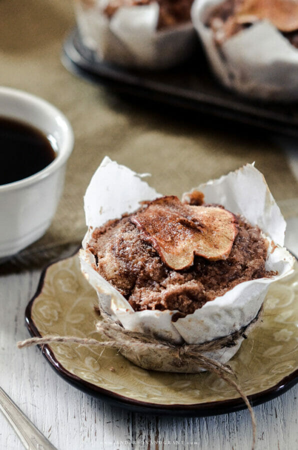 apple muffin on gold plate tied with twine