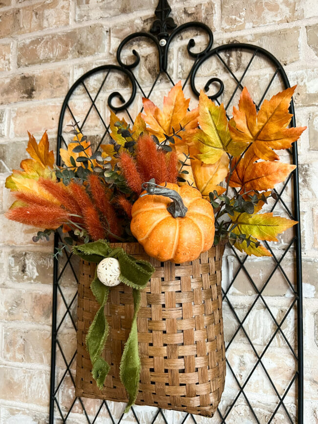 hanging basket with fall picks 