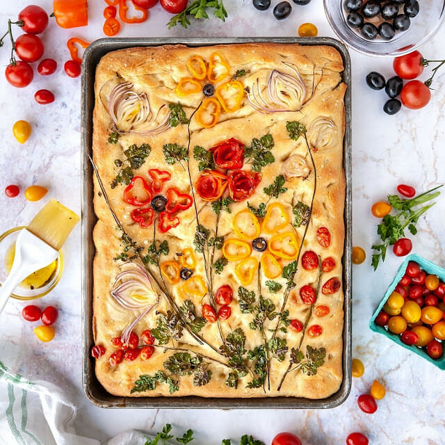 focaccia bread with flowers
