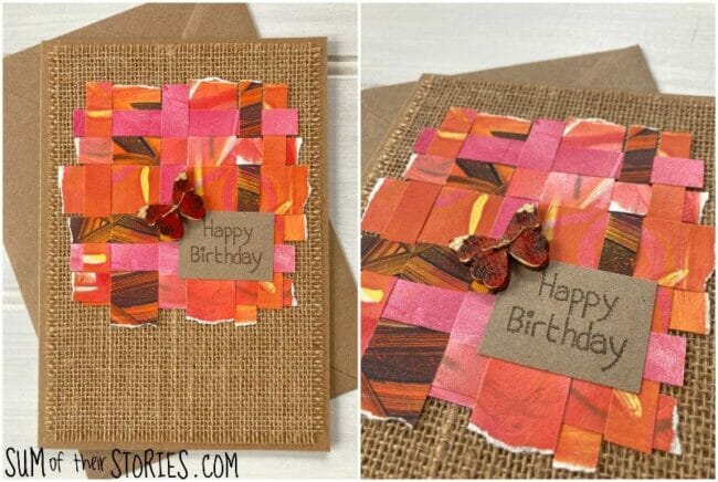pink and orange woven paper for a card