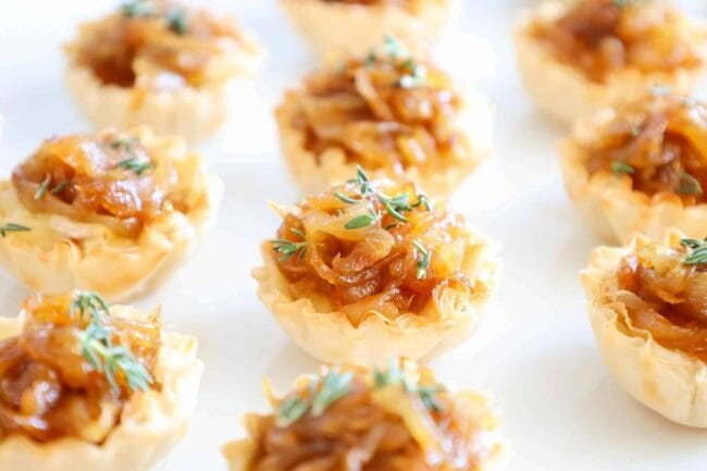 caramelized onions and cheese in tartlets shells