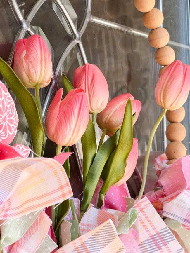 close up of faux pink tulips