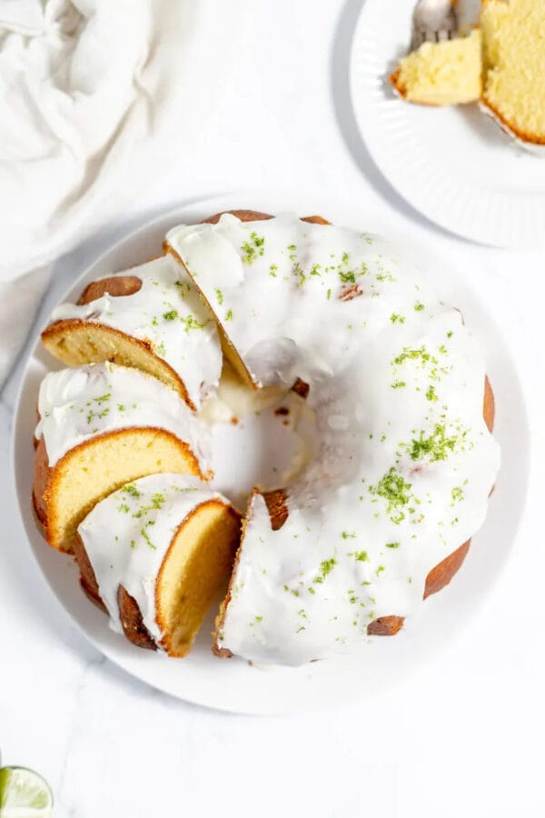 white frosted key lime pound bundt cake