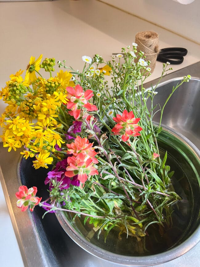 wildflowers in bowl with water