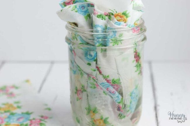 vintage floral fabric stuffed inside mason jar