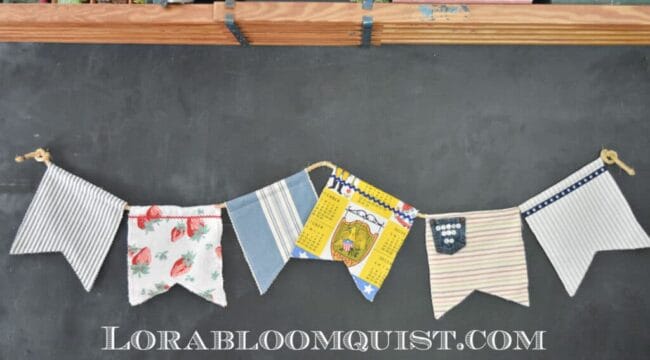 black board with a handmade bunting flag
