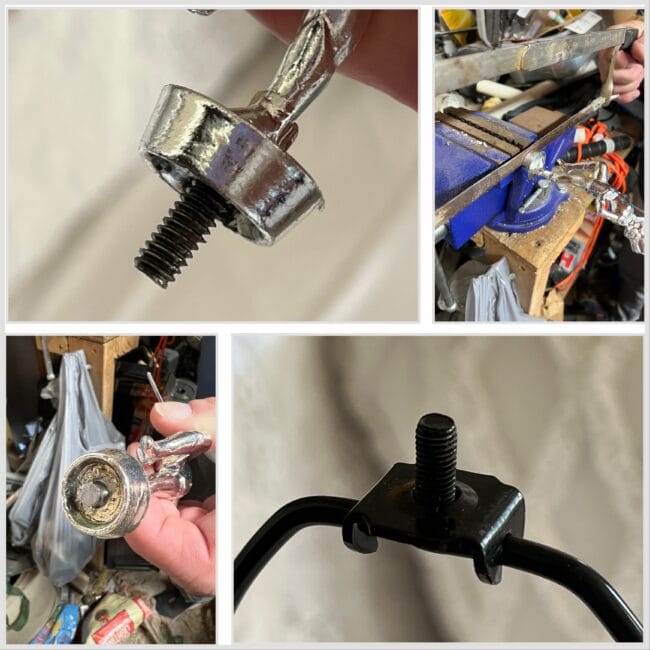 collage of steps sawing the lamp fitting off