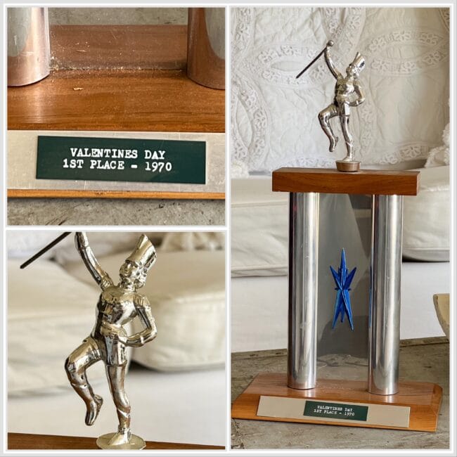 collage of old band majorette trophy