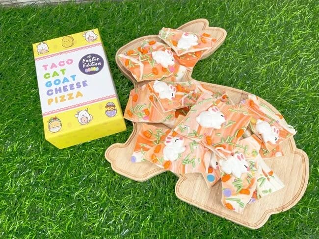 easter board with bunny bark on top with a game to the side