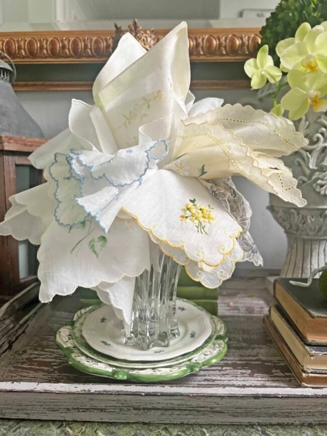 a bouquet of handkerchiefs in a glass vase