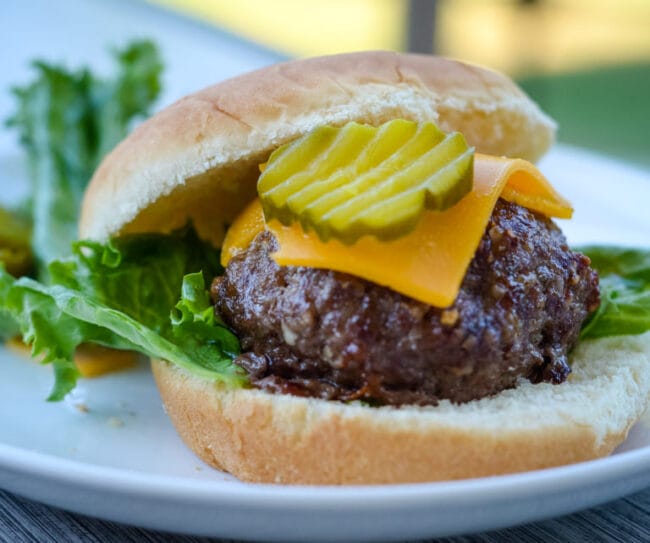 homemade cheeseburger on plate