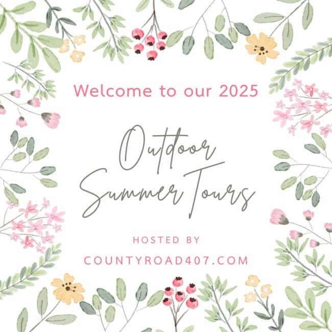 graphic with flowers and words saying Outdoor Summer Tours