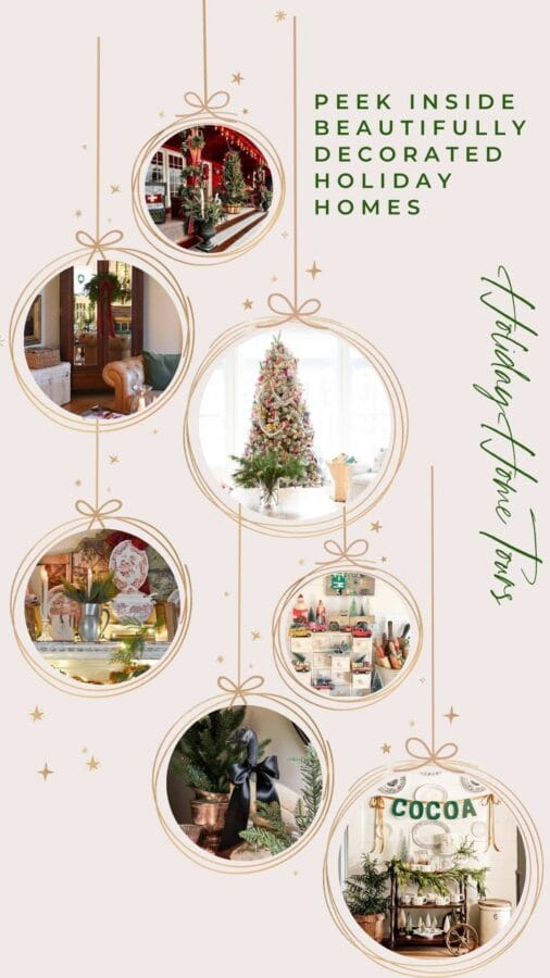 Christmas graphic with photo ornaments on a beige background